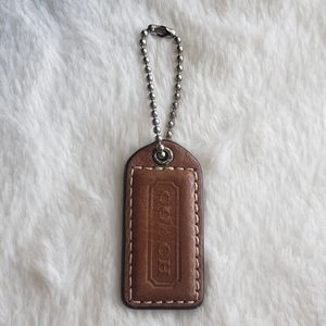 Coach 2" Brown Leather Charm Tag with Ball Chain